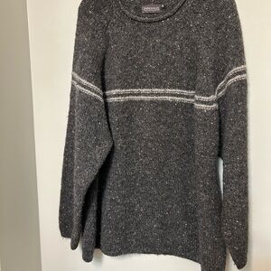 Fisherman Out of Ireland Sweater Men’s XL Gray Wool Pullover Striped Chunky Knit